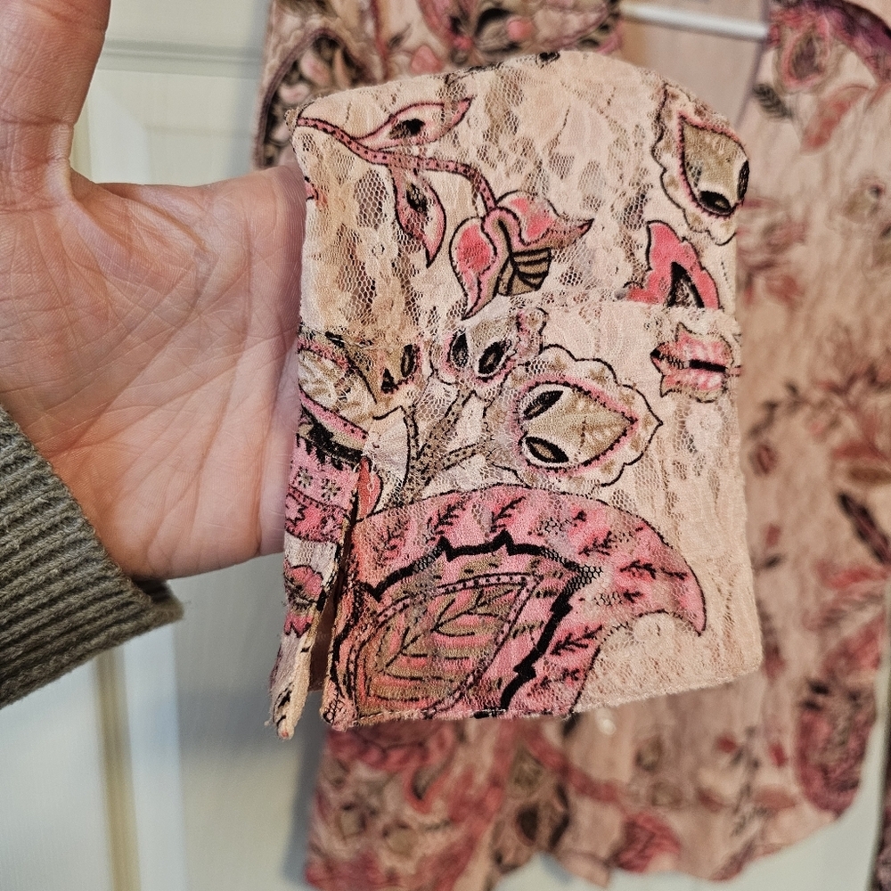 I.N.C Y2K Vintage Paisley Floral Lace Collared Button Down Fitted Top Fairy - Picture 6 of 6